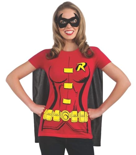 Rubie's Official DC Comic Robin T-Shirt-Set, Sofort-Verkleidungs-Set für Erwachsene, T-Shirt, Cape und Augenmaske, Damengröße M Halloween von Rubie's