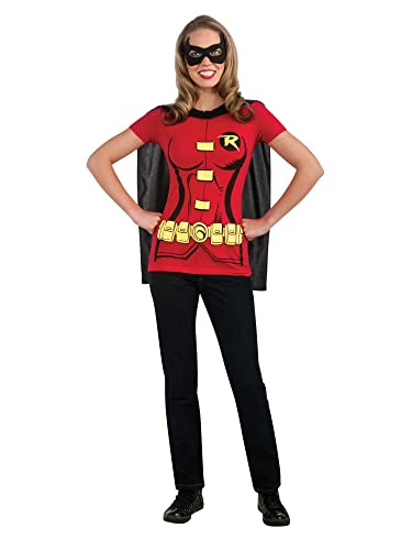 Rubie's Official DC Comic Robin T-Shirt-Set, Sofort-Verkleidungs-Set für Erwachsene, T-Shirt, Cape und Augenmaske, Damengröße XL von Rubie's