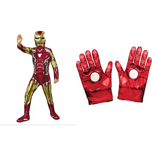 Rubie's Offizielles Kostüm Iron Man, Avengers Endgame, klassisch, Kindergröße M, 5-7 Jahre, Körpergröße 132 cm & Offizielle Kostüm-Handschuhe Iron Man, Marvels Avengers von Rubie's