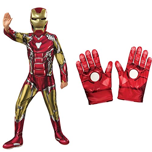 Rubie's Offizielles Kostüm Iron Man, Avengers Endgame, klassisch, Kindergröße S, 3-4 Jahre, Körpergröße 117 cm & Offizielle Kostüm-Handschuhe Iron Man, Marvels Avengers – Gemeinsam unbesiegbar von Rubie's