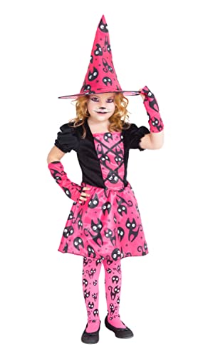 Rubie's Rubies Hexe Mininos Rosa Kostüm für Mädchen, Orange Hexe Kleid mit Kätzchen und passendem Hut, Original Halloween, Karneval und Geburtstag, S8681-L von Rubie's