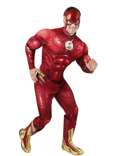 Rubies 703017 DC The Flash Movie Deluxe-Kostüm, Overall und Maske, Erwachsene, mehrfarbig, Größe XL von Rubie's