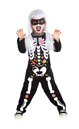 Rubies Candy Skelett Kostüm für Jungen und Mädchen, Jumpsuit mit Details und Augenmaske, Original Halloween, Karneval und Geburtstag, S8673-S von Rubie's