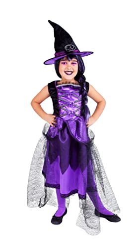 Rubie's Chic Purpura Hexenkostüm für Mädchen, Luxus-Kleid in Violett mit Hut, Original Halloween, Karneval und Geburtstag von Rubie's