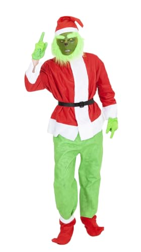 Rubies Grinch Kostüm für Erwachsene, Jacke mit Hose und Gürtel, Stiefelstulpen, Handschuhe, Mütze und Maske, grünes Monster für Weihnachten, Weihnachten, Cosplay, Weihnachtsmann von Rubie's