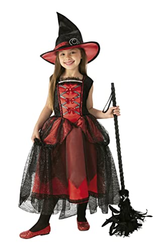 Rubies Hexenkostüm Chic Rot für Mädchen Luxuriöses Kleid in Rot mit Hut Original Halloween, Karneval und Geburtstag von Rubie's