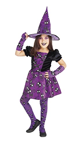 Rubies Lila Minino Hexenkostüm für Mädchen, Hexen-Kleid in Purpur mit Kätzchen und passendem Hut, originell, Halloween, Karneval und Geburtstag von Rubie's