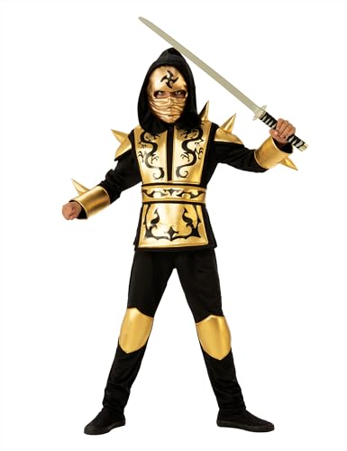 Rubies Ninja-Kostüm Drache Gold für Kinder, Hemd mit Kapuze, Hose, Gürtel und Maske optimal für Halloween, Karneval und Geburtstag von Rubie's