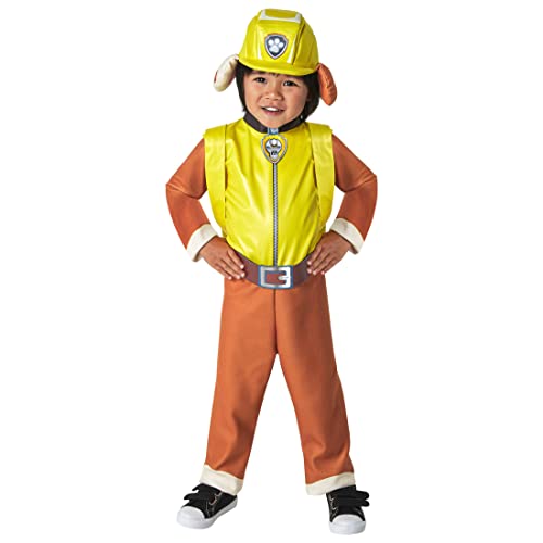 Rubies Paw Patrol Rubble Kostüm für Kleinkinder, Overall, Kopfbedeckung und Welpenbeutel, wie abgebildet, 4T von Rubie's