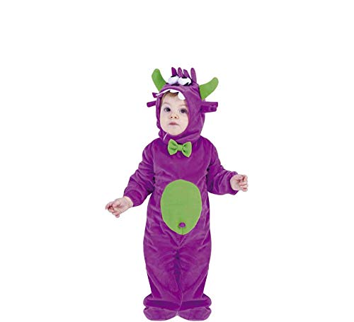 Rubies Mon-Tua Lila Kostüm für Kinder, Größe 6-12 Monate und 1-2 Jahre alt, Overall mit Füßen und Mütze mit Hörnern und Augen, Halloween, Weihnachten, Karneval und Geburtstag. von Rubie's