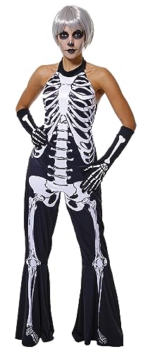 Rubies Skelita 70s Damen-Jumpsuit mit Glockenhose und Handschuhen, offizielle Halloween, Karneval, Party und Cosplay von Rubie's