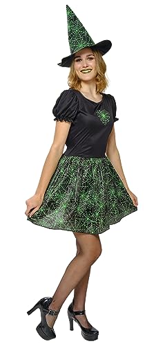 Rubies Hexenkostüm Spiderweb Neon für Damen, Kleid und Hut, Grün, Hexen, Hexen, für Halloween, Party, Karneval, Geburtstag und Cosplay von Rubie's