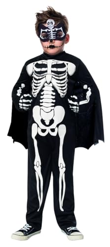 Rubies Super Skeleton-Kostüm für Jungen und Mädchen, Jumpsuit mit muskulöser Brust, Umhang, Handschuhe und Maske, Skelett, offizielle Lizenz für Halloween, Cosplay, Partys von Rubie's