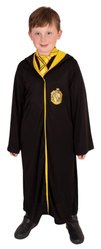 Rubies – Harry Potter Offizielles Hufflepuffle-Kleid – Kostüm Kinder – 7-10 Jahre – Kostüm schwarzes Kleid mit Kapuze – für Halloween, Karneval – Geschenkidee zu Weihnachten von Rubie's