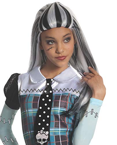 Original Lizenz Monster High Frankie Stein Perücke Schwarz Silber Langhaar Lang Haar Langhaarperücke von Rubie's