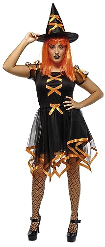 Rubies Neonhexenkostüm für Damen, Kleid und Hut, orange, offizielles Halloween, Karneval, Partys und Cospplay von Rubie's