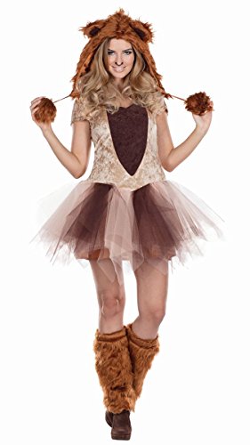 PartyXPeople Löwen Kostüm 3-teilig Minikleid | Damen Tierkostüm Raubkatze | Verkleidung Safari Zootier|Karneval und Fasching| braun 13242-42 von PartyXPeople