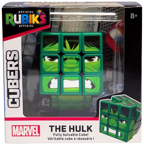 Rubik's Cube, Cubers - Hulk, 3x3 Marvel Zauberwürfel im Hulk-Design, mit coolem Zubehör: Körper, Ständer - die Superhelden-Challenge, ab 8 Jahren von Rubik's