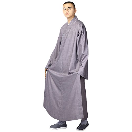 Rubruan Buddistische Mönche Kostüm Robe - Chinesische Traditionelle Taoistische Kleidung Kampfkunst Shaolin Kung Fu Tai Chi Langärmelige Uniform Langes Gewand Unisex Stehkragen Talar von Rubruan