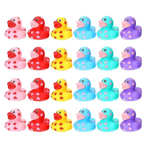 24 Stück Badeente Lustige Gummi Ente Gummiente mit Liebe Element.Mini Kleine Rosa Enten für Badewannen Spielzeug für Geburtstag / Partyzubehör/ Valentinstag (B) von Rubu22a