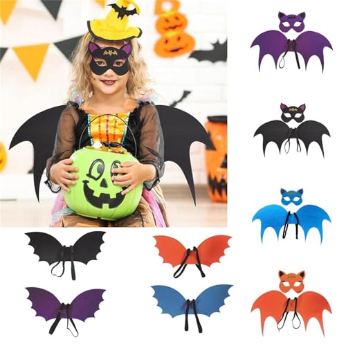 Fledermaus Kostüm für Kinder,Flügel,Masken-Halloween Horror Karneval Fasching Kostüme Mädchen Fledermaus Kinderkostüm Tierkostüm Cosplay Zubehör für Kinder Halloween Karneval Fasching Mottoparty (A) von Rubu22a