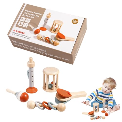 Musikinstrumente für Kinder- Kinderspielzeug ab 3 Jahre Montessori Spielzeug Hölzerne Käfigrassel Trommel Xylophon Horn Baby Musikspielzeug für Jungen Mädchen (A) von Rubu22a