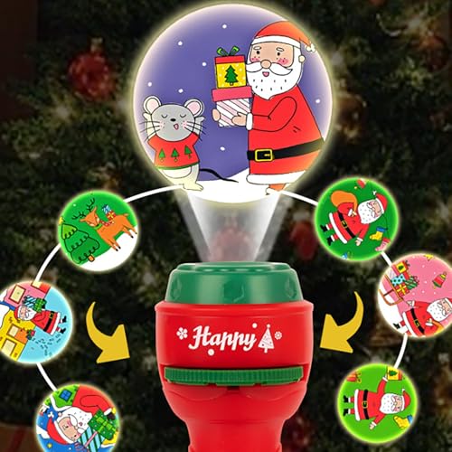 Rubu22a 2 Stück Kinder Projektor Taschenlampe Beamer Spielzeuge 24 Muster zum Thema Weihnachten Schlafenszeit Kognition Spaß Taschenlampe Früherziehung Spielzeug Geschenk für Kinder (Rot+Grün) von Rubu22a