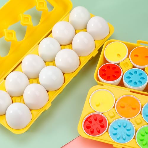 Rubu22a Passende Eier Montessori Eier Spielzeug Farb und Formerkennung Sortierer Puzzle-Fähigkeiten Geschenke Lernspielzeug für Kinder und Kleinkinder für Oster Kindertag (B) von Rubu22a