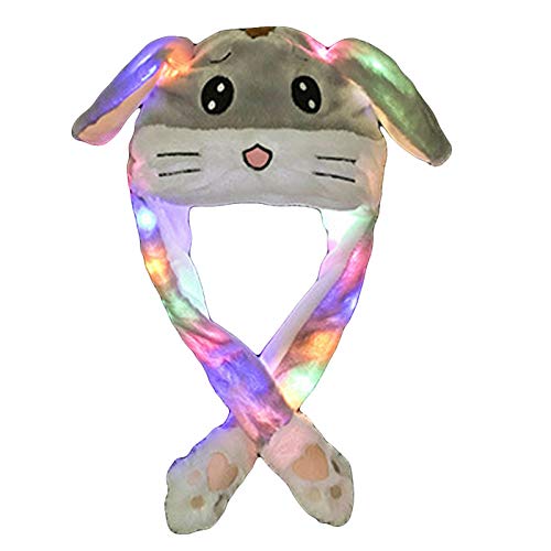 Rubu22a Plüschhase Hut,LED Leuchtende Ohren,beweglich Springender Kaninchen Hut Tierhut Pop Up Ohren Plüsch Bunny Hut Kappe,für Make up Party, Weihnachtsfeier Fasching, Cosplay (Grau) von Rubu22a