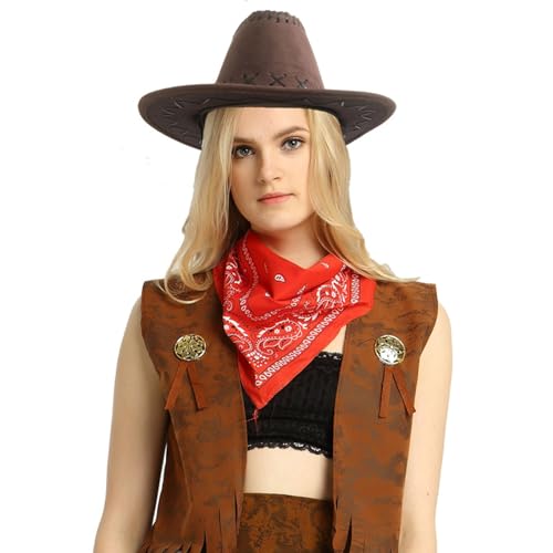 Rudiaoa Cowboy-Kostüm-Set enthält Westen, Hut, Schal, Cos-Play-Kostüm, Zubehör für Damen und Herren, Halloween-Party, Verkleiden von Rudiaoa