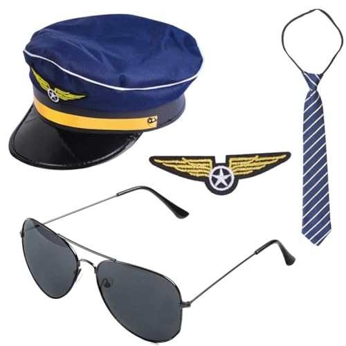 Rudiaoa Kapitän Kostüm Verkleiden Zubehör Flieger-Sonnenbrille Stewardess Cosplay Kostüm Zubehör Stewardess Hut von Rudiaoa