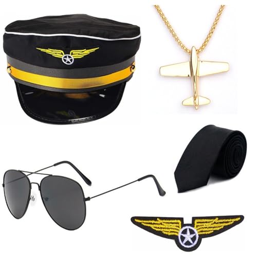 Rudiaoa Kapitän Kostüm Verkleiden Zubehör Flieger-Sonnenbrille Stewardess Cosplay Kostüm Zubehör Stewardess Hut von Rudiaoa