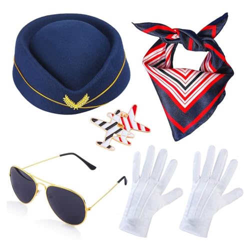 Rudiaoa Kapitän Kostüm Verkleiden Zubehör Flieger-Sonnenbrille Stewardess Cosplay Kostüm Zubehör Stewardess Hut von Rudiaoa