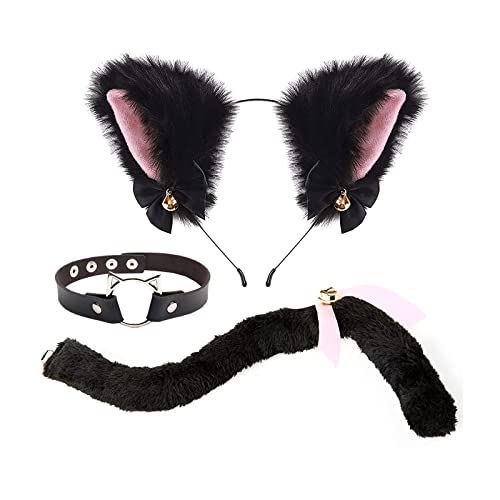 Rudiaoa Katzenkostüm-Set, Katzenohren, Stirnband, Kopfschmuck, Katzenschwanz, Punk, Choker, Halloween-Kostüme, Tier-Cosplay, Party-Requisiten von Rudiaoa