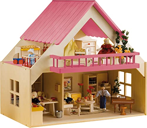 Rülke Holzspielzeug 23194 Puppenhaus, holzfarben, pink von Rülke Holzspielzeug