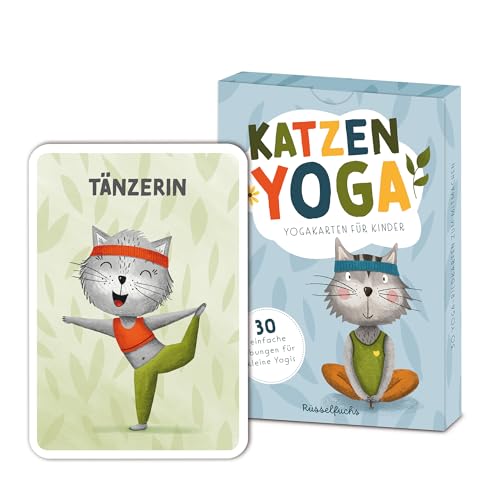 Rüsselfuchs Yogakarten für Kinder - Übungskarten Kinderyoga Bildkarten Tiere - Yoga Kinder Karten - Yoga-Übungen ab 4, 5, 6, 7 Jahren - Yogakatzen DIN A6 (Postkarten-Format) von Rüsselfuchs