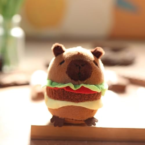 Rufevee Kawaii Plushie Niedlich Capybara Hamburger Schlüssel Bund Plüsch Simulation Capibara Fluffty Spielzeug Stofftiere Weiche Puppe Kinder Geschenk von Rufevee