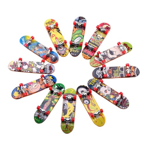 Ruhnjyg Finger-Skateboard-Spielzeug – 12-teiliges Min-i-Finger-Skateboard Aus Legierung, Gefrostetes Doppelwippen-Kinderspielzeug, Deck-Truck-Fingerbrett-Skate-Spielzeug – 12 Farben von Ruhnjyg