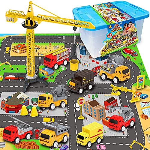 RuiDaXiang Engineering Baufahrzeug Spielzeug-Spielzeugautos Sets, mit Stadt Game Pad, Lastwagen Autos, Mini Pull Back Cars Spielset, Spielzeug Geschenk für Jungen, Mädchen, Kinder & Kleinkinder von RuiDaXiang