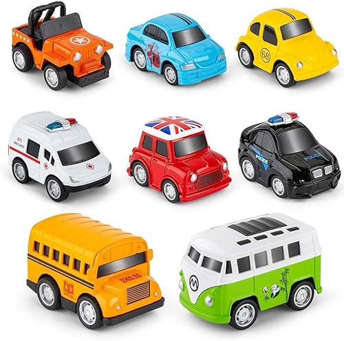 RuiDaXiang Metall Zurückziehen Spielzeugautos,8 Pack Mini Die Cast Spielzeugautos Set,Kinderspielzeug Fahrzeuge Reibung angetrieben,für 3-12 Jahre Jungen Mädchen Kinder von RuiDaXiang