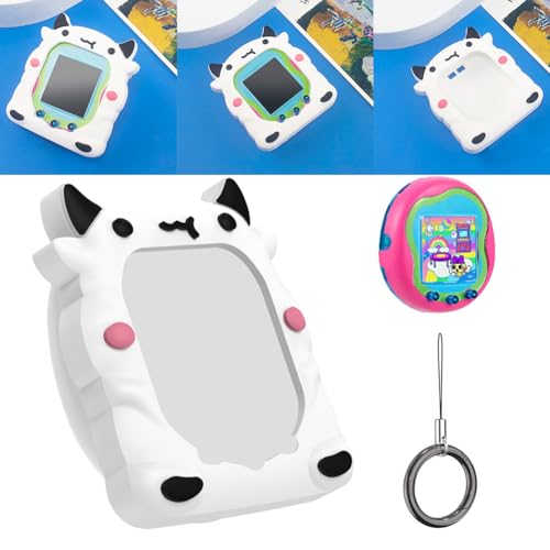 RuiDay Niedliche Silikon Hülle für Tamagotchi Uni,Niedliche Silikonschutzhülle mit 3D Molkerei Dow Muster für Tamagotchi Uni Virtual Pet Machine mit Fingerband (Weiß) von RuiDay