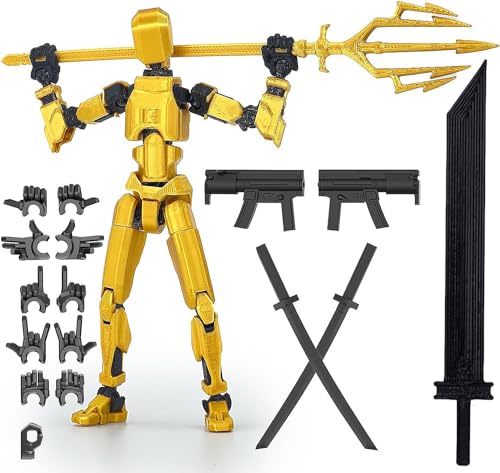 RuiDay T13 Actionfigur, Actionfigur T13, 3D-Druck von beweglichen Figuren, Lucky 13 Actionfigur für komplette Körperaktivitäten, Hiros 13 Spielzeugroboter, Desktop Dekoration (Gold) von RuiDay