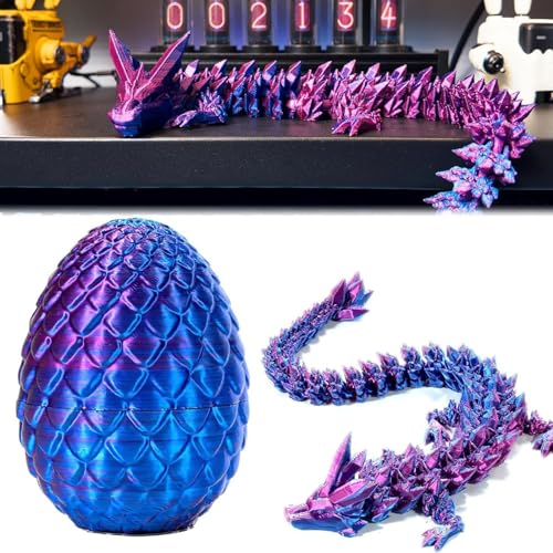3D Printed Dragon in Egg Realistische Bewegliche Drachen Modell Figuren Abnehmbarem Mystery-Drachenschuppen-Ei Kristalldrachenspielzeug für Autos, Büros, Häuser und Aquarien von Ruikdly