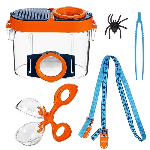 Becherlupe Set Becherlupen für Kinder Lnsektenkäfig Adventure Kit mit Deckel, Luftlöcher Insektenbeobachtungsbox mit Riemen, Insektenklammern, Pinzette Insekt Viewer Box für Kinder Jungen Mädchen von Ruikdly