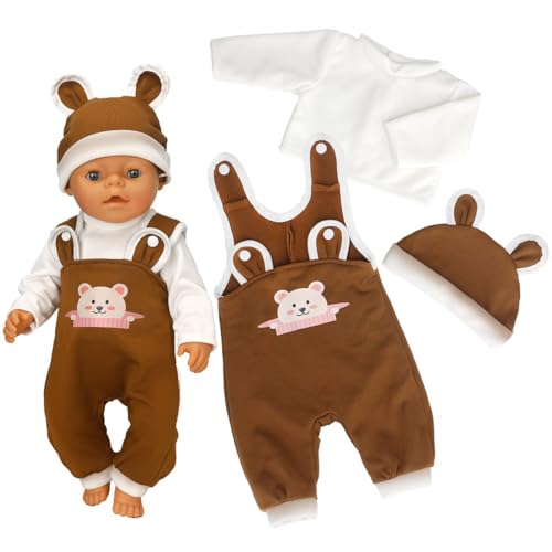 Ruikdly Kleidung Outfits für Baby Puppen Puppenkleidung 35-43 cm Puppenkleider Set Puppenzubehör mit Hut Langarm Hose Geschenke für Mädchen Jungen (Keine Puppe) Braun von Ruikdly