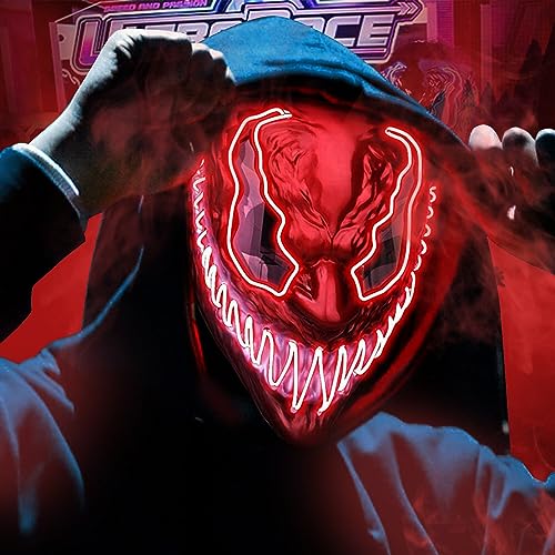 LED Halloween Maske Leuchtende Neon Maske 3 Beleuchtungsmodi Horror Leuchtende Maske für Männer und Frauen Dunkel und Böse Leuchtende Augen für Karneval, Halloween, Cosplay und Partys von Ruikdly