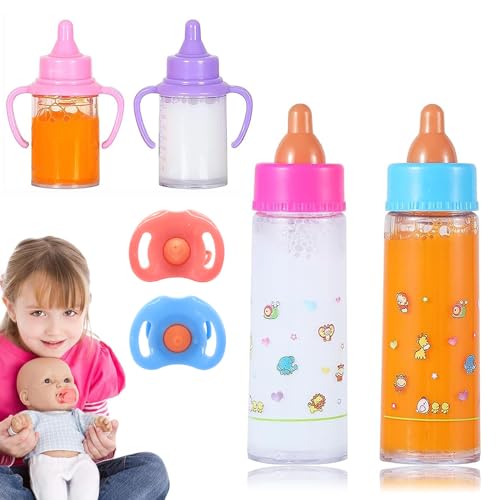 Ruikdly Magische Flasche 6 Stück Magische Milchfläschchen mit Schnuller Trinkflasche Puppenzubehör Zubehör für Babypuppen, Spielpuppen von Ruikdly