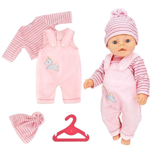 Ruikdly Puppenkleidung, 36-45 cm / 18 Zoll Kleidung Outfits für Baby Puppen, Born Baby Kleidung Puppen Zubehör mit T-Shirt Hüte Hosen Kleiderbügel, Geschenk für Kinder Mädchen Jungen von Ruikdly