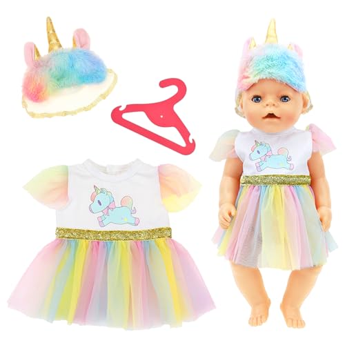 Ruikdly Puppenkleidung 36-45 cm, Baby Born Kleidung Einhorn Puppenkleider, 18 Zoll Baby Born Kleid mit Augenmaske, Kleider, Kleiderbügel, Geschenk für Kinder, Mädchen Jungen von Ruikdly