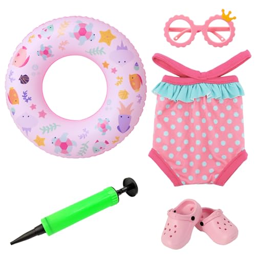 Schwimm Set für Puppen, Puppenkleidung Sommer mit Höhlenschuhe, Sonnenbrille, Schwimmring und Pumpe, Puppen Badeanzug Set für 36-43cm Baby Puppen für Badespaß an Heißen Sommertagen,Rosa Schwimm Set für Puppen, Puppenkleidung Sommer mit Höhlenschuhe, Sonnenbrille, Schwimmring und Pumpe, Puppen Badeanzug Set für 36-43cm Baby Puppen für Badespaß an Heißen Sommertagen,Rosa von Ruikdly